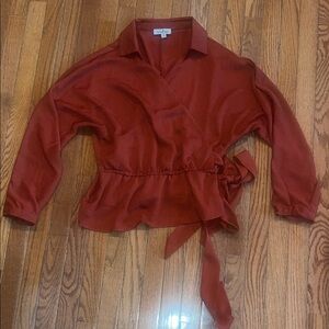 Chic Rust Wrap Blouse